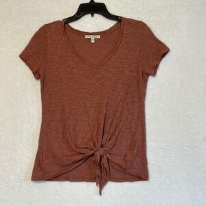 EXPRESS One Eleven Brown V Neck Short Sleeve Knot Front T Shirt Top Size S